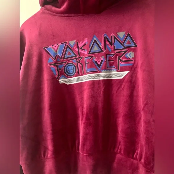 NWT Marvel Wakanda Forever Black Panther Velvet zip up Hoodie sweater - Picture 6 of 7